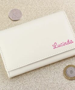 Personalised Pink Name Cream Leather Purse