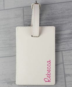 Personalised Pink Name Cream Luggage Tag