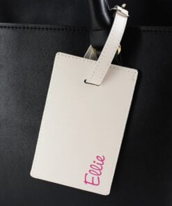 Personalised Pink Name Cream Luggage Tag