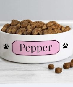 Personalised Pink Plaque 14cm Medium Pet Bowl