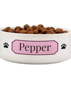 Personalised Pink Plaque 14cm Medium Pet Bowl