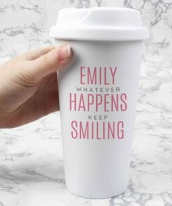 Personalised Pink Text Slogan Insulated Eco Travel Cup