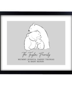 Personalised Polar Bear Family Black Framed Print