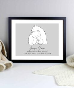 Personalised Polar Bear Family Black Framed Print