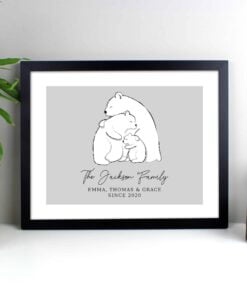 Personalised Polar Bear Family Black Framed Print