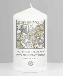 Personalised Present Day Map Compass Pillar Candle