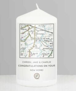 Personalised Present Day Map Compass Pillar Candle