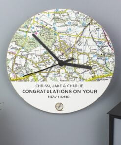 Personalised Present Day Map Compass Wooden Clock