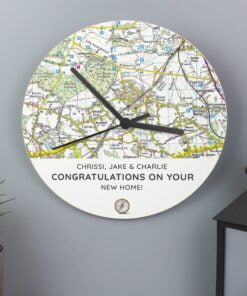 Personalised Present Day Map Compass Wooden Clock