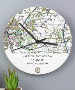Personalised Present Day Map Compass Wooden Clock