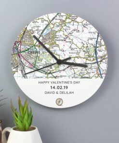 Personalised Present Day Map Compass Wooden Clock