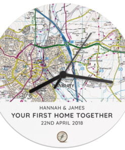 Personalised Present Day Map Compass Wooden Clock