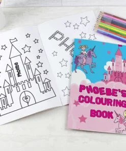 Personalised Princess & Unicorn Colouring Book with Pencil Crayons