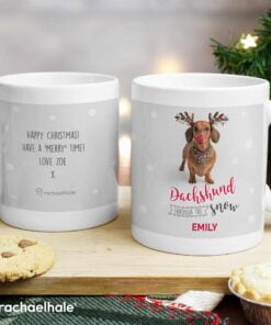 Personalised Rachael Hale Christmas Dachshund Through the Snow Mug