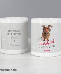 Personalised Rachael Hale Christmas Dachshund Through the Snow Mug