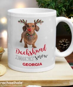 Personalised Rachael Hale Christmas Dachshund Through the Snow Mug