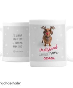 Personalised Rachael Hale Christmas Dachshund Through the Snow Mug