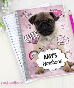 Personalised Rachael Hale Doodle Pug A5 Notebook