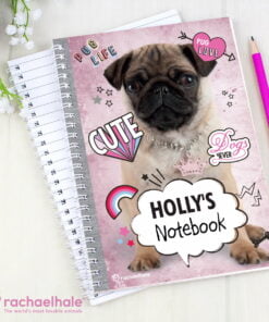 Personalised Rachael Hale Doodle Pug A5 Notebook