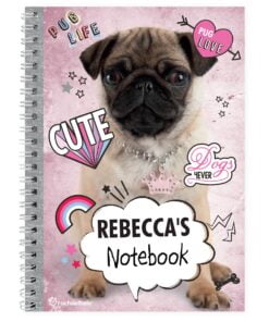 Personalised Rachael Hale Doodle Pug A5 Notebook
