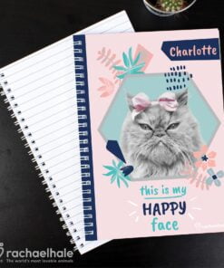 Personalised Rachael Hale ‘Happy Face’ Cat A5 Notebook