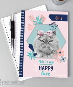 Personalised Rachael Hale ‘Happy Face’ Cat A5 Notebook