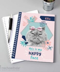 Personalised Rachael Hale ‘Happy Face’ Cat A5 Notebook