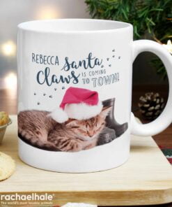 Personalised Rachael Hale Santa Claws Christmas Cat Mug