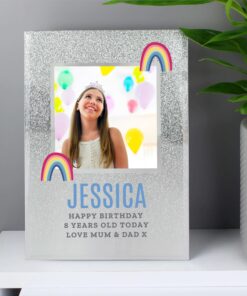 Personalised Rainbow 4×4 Glitter Glass Photo Frame