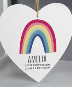 Personalised Rainbow Large Wooden Heart Decoration