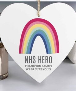 Personalised Rainbow Large Wooden Heart Decoration
