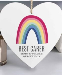 Personalised Rainbow Large Wooden Heart Decoration