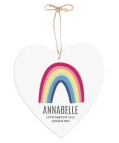 Personalised Rainbow Large Wooden Heart Decoration
