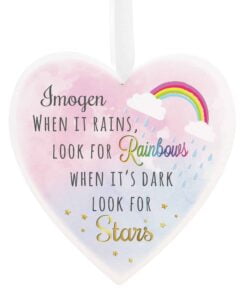 Personalised Rainbows and Stars Large Wooden Heart Decoration