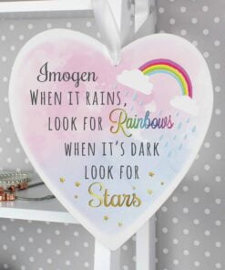 Personalised Rainbows and Stars Large Wooden Heart Decoration