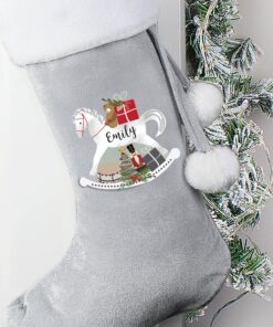 Personalised Rocking Horse Luxury Silver Grey Stocking