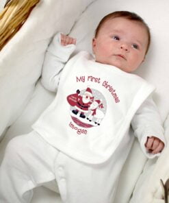 Personalised Rooftop Santa 1st Christmas Bib