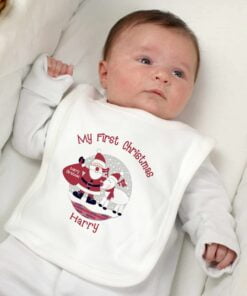 Personalised Rooftop Santa 1st Christmas Bib