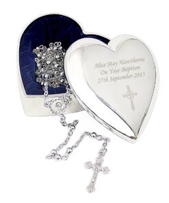 Personalised Rosary Beads and Cross Heart Trinket Box