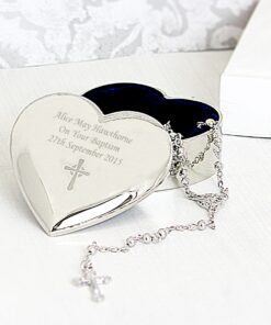 Personalised Rosary Beads and Cross Heart Trinket Box