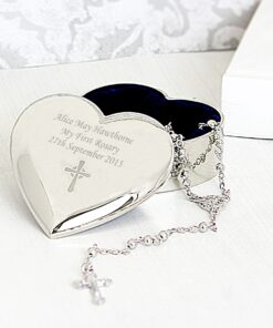 Personalised Rosary Beads and Cross Heart Trinket Box