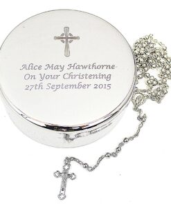 Personalised Rosary Beads and Cross Round Trinket Box