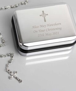 Personalised Rosary Beads and Cross Trinket Box