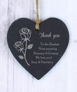 Personalised Rose Slate Heart Decoration