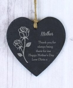 Personalised Rose Slate Heart Decoration