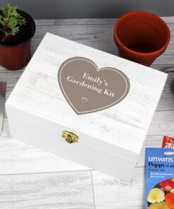 Personalised Rustic Heart White Wooden Keepsake Box