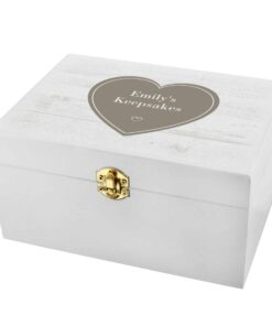 Personalised Rustic Heart White Wooden Keepsake Box