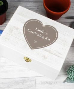 Personalised Rustic Heart White Wooden Keepsake Box