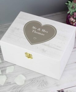 Personalised Rustic Heart White Wooden Keepsake Box