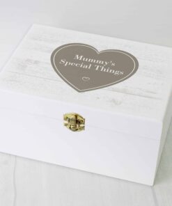 Personalised Rustic Heart White Wooden Keepsake Box